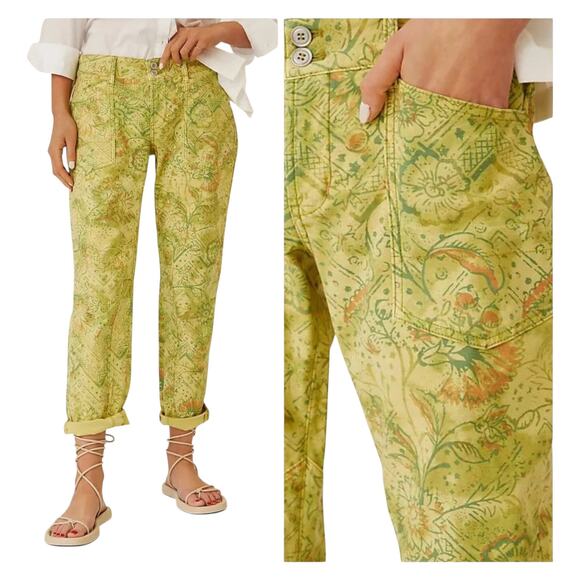 Pilcro The Wanderer Green Floral Pants Size 27 Anthropologie Boho Printed Jeans - Picture 1 of 12